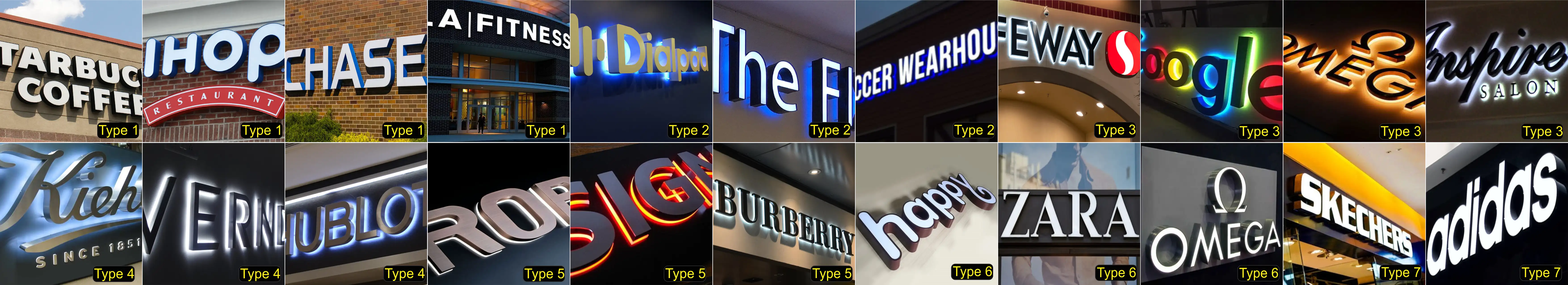Samples of storefront signs and channel letters
